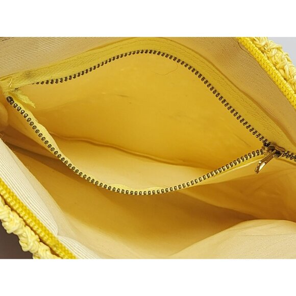 Yellow Handwoven Clutch Bag With Zipper Closure & Pom-Pom Accent Made In Korea - Picture 5 of 8